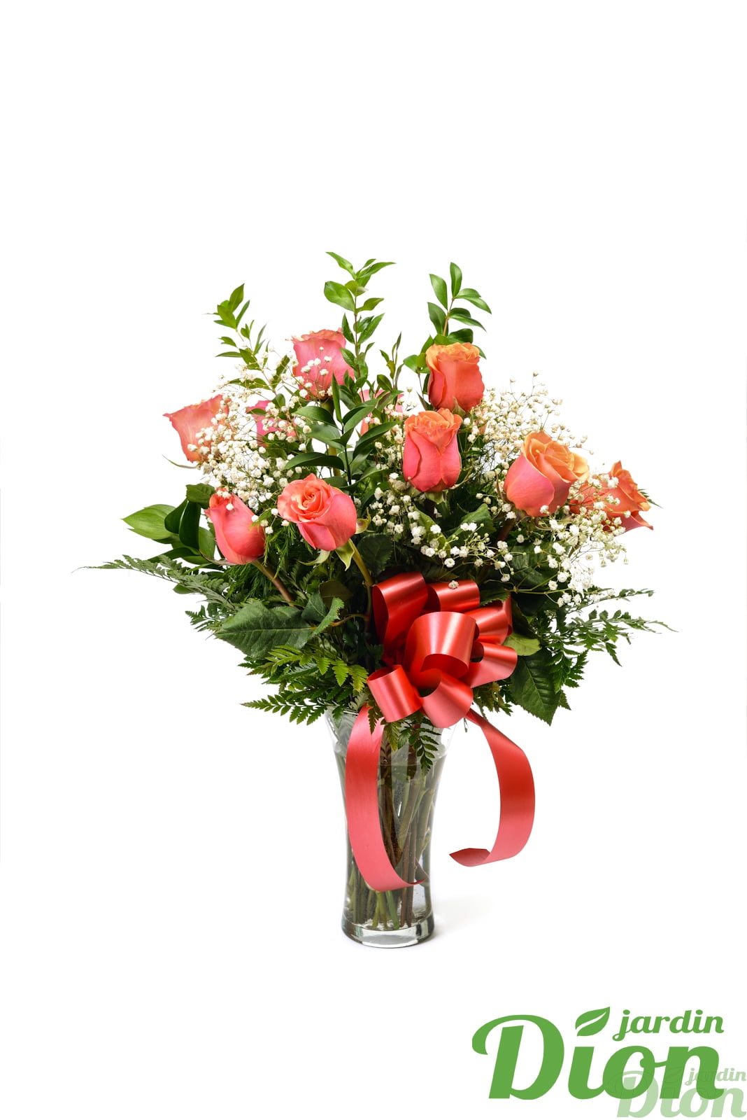 Bouquet de fleurs amitié (roses) avec vase | Jardin Dion